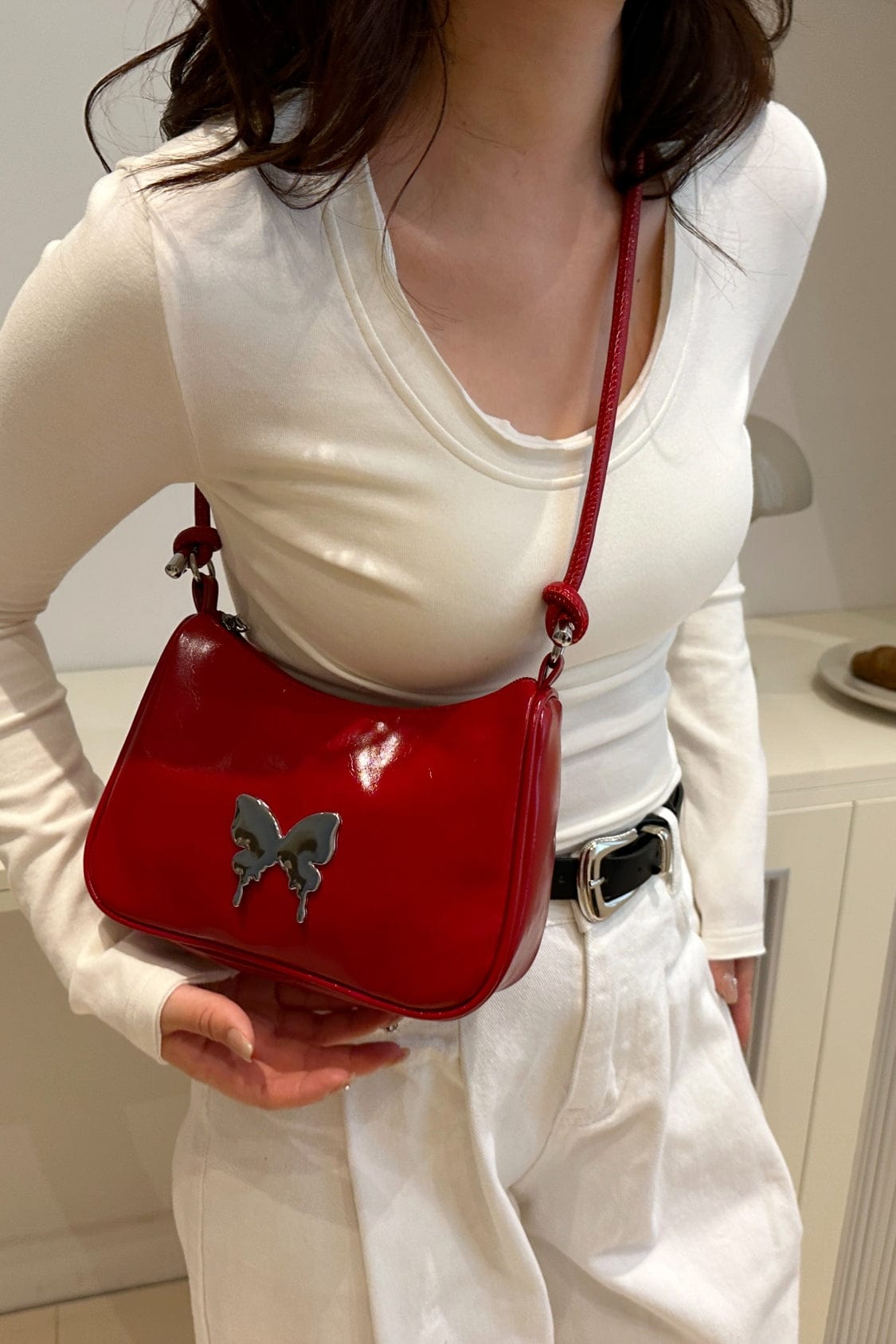 Butterfly PU Leather Knotted Strap Shoulder Bag - Trendsi