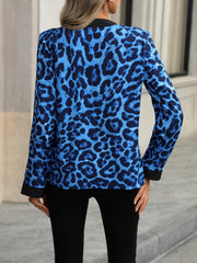 Leopard Notched Long Sleeve Blouse - Trendsi