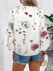 Ruffled Printed V-Neck Half Sleeve Blouse