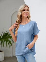 Round Neck Short Sleeve Blouse - Flyclothing LLC