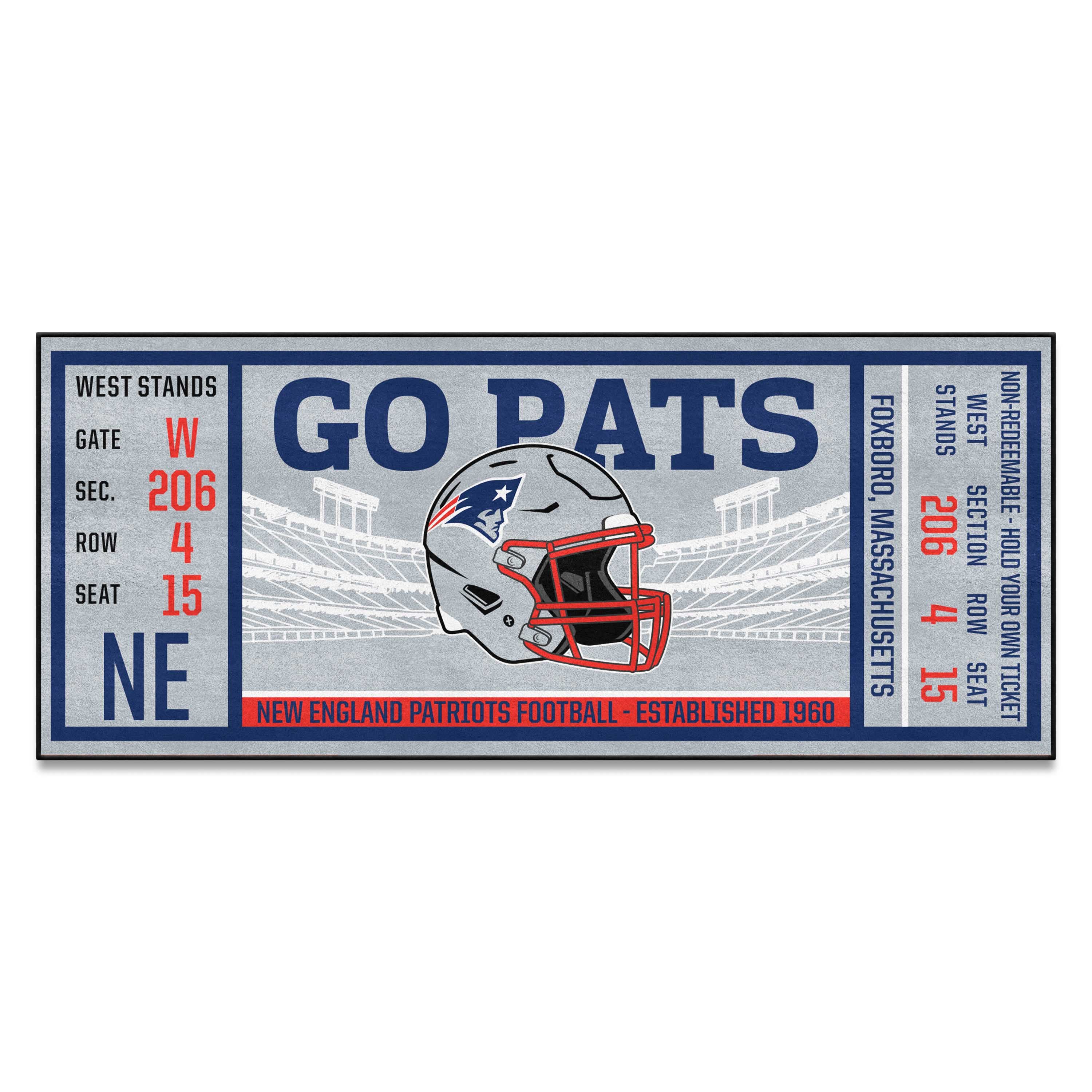 New England Patriots Ticket Runner Rug - 30in. x 72in. - New England Patriots