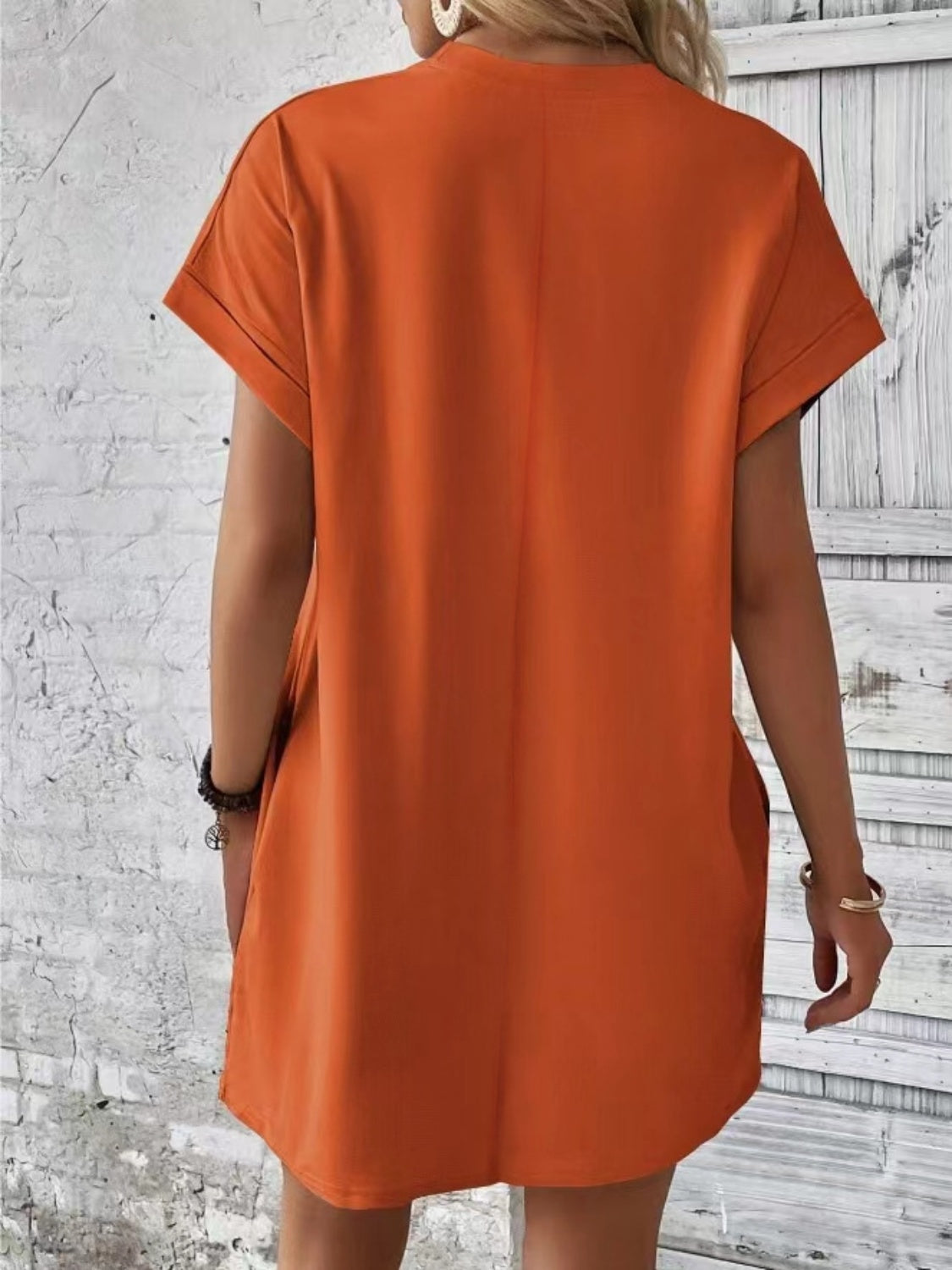 Pocketed Round Neck Short Sleeve Dress - Flyclothing LLC