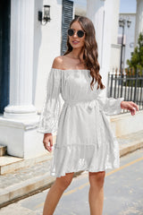 Swiss Dot Off-Shoulder Balloon Sleeve Dress - Flyclothing LLC