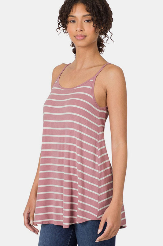 Zenana Striped Curved Hem Cami - Flyclothing LLC