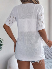 Openwork Open Front Short Sleeve Cardigan Trendsi