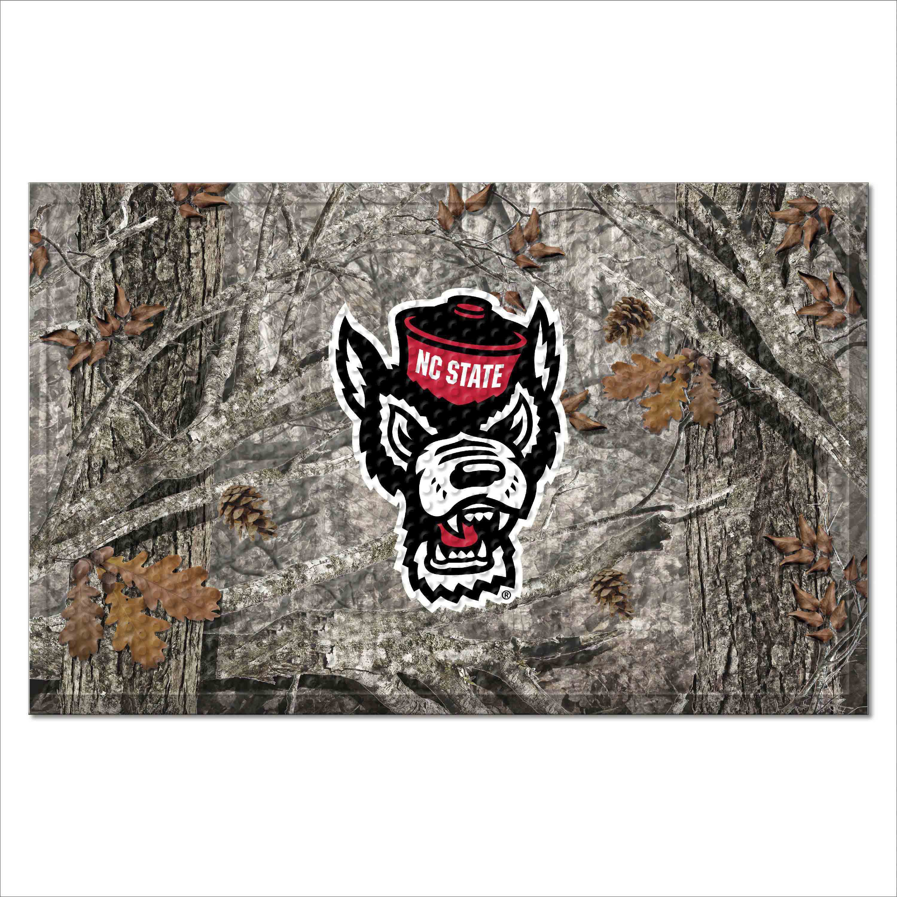 NC State Wolfpack Rubber Scraper Door Mat Camo, Wolfie Logo