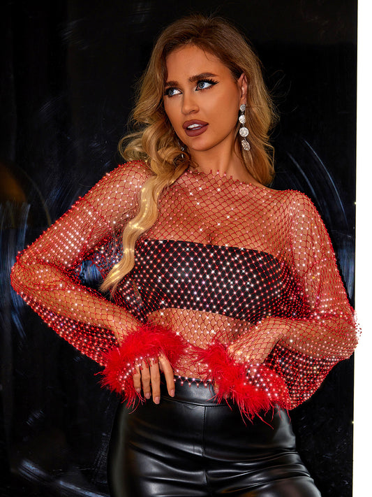 Openwork Long Sleeve Blouse - Flyclothing LLC