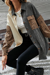 Leopard Button Up Drop Shoulder Jacket