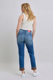 Judy Blue Full Size Plaid Print Cuff Straight Leg Jeans with Pockets - Trendsi