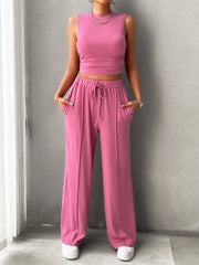 Mock Neck Sleeveless Top and Drawstring Pants Set Trendsi