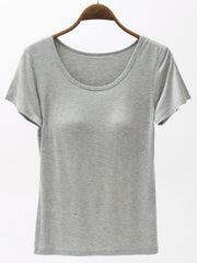 Round Neck Modal T-Shirt with Bra Trendsi