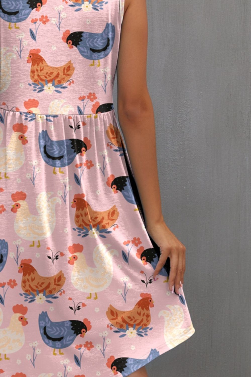 Printed Round Neck Sleeveless Dress Trendsi