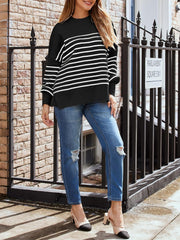 Striped Round Neck Long Sleeve Sweatshirt