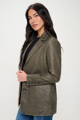 Coalition LA Single-Breasted Vegan Leather Blazer - Trendsi