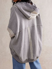 Exposed Seam Open Front Batwing Sleeve Hooded Cardigan - Trendsi