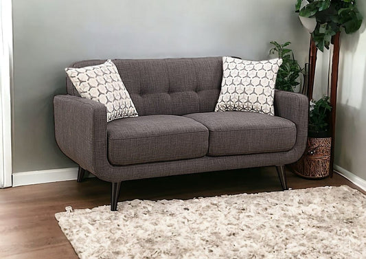 61" Charcoal And Black Loveseat and Toss Pillows - Homeroots