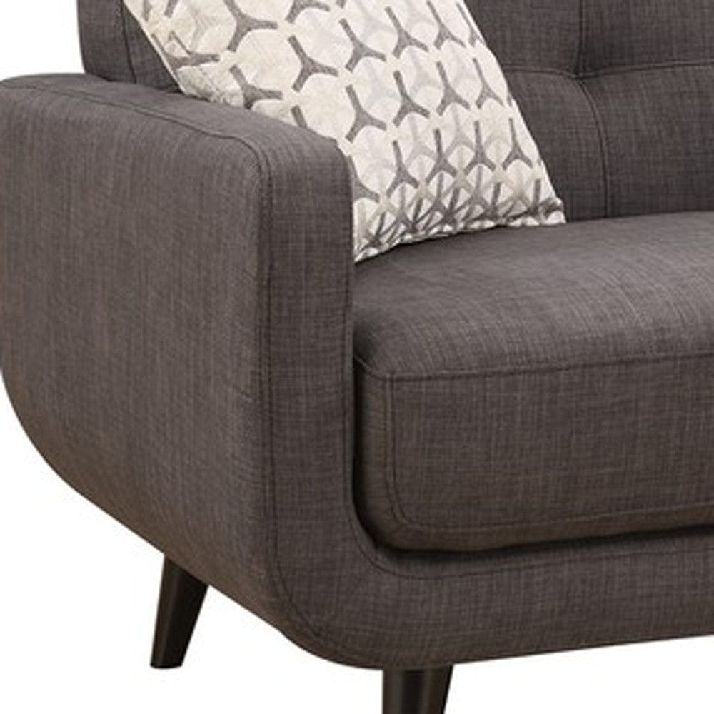 61" Charcoal And Black Loveseat and Toss Pillows - Homeroots