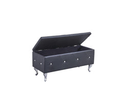 38" Black and Silver Faux Leather Storage Bench With Flip Top