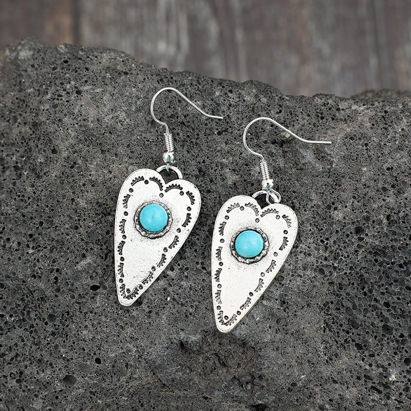 Alloy Turquoise Heart Dangle Earrings - Trendsi