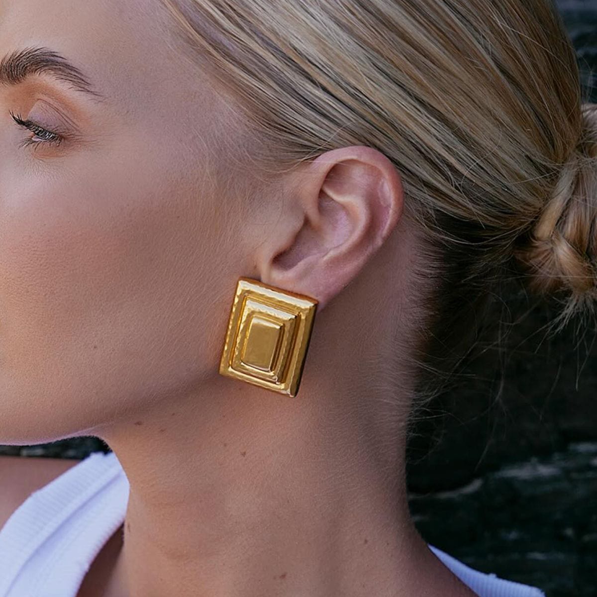 18K Gold-Plated Stainless Steel Square Shape Earrings - Trendsi