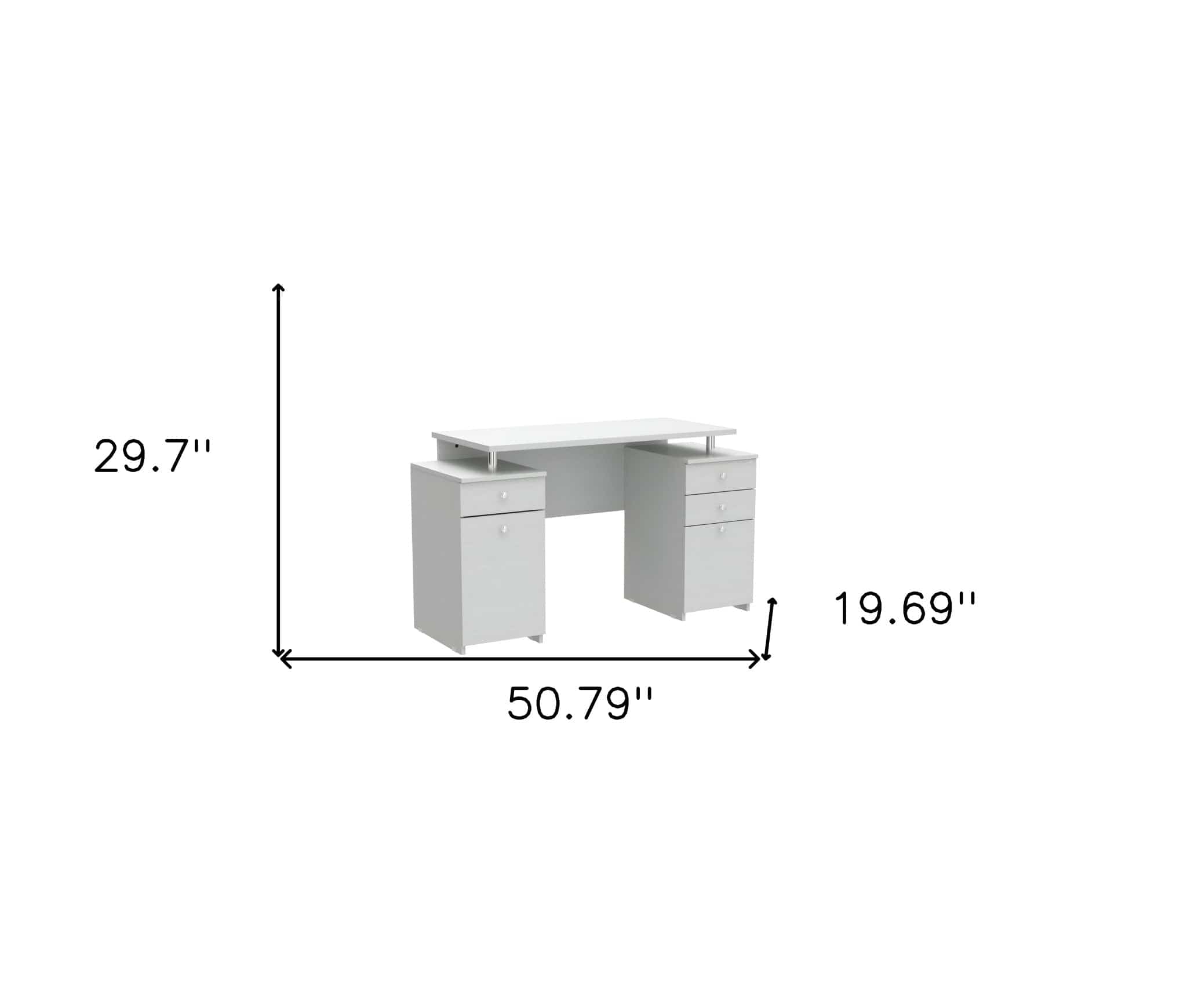 51" White Computer Desk With Five Drawers - Homeroots