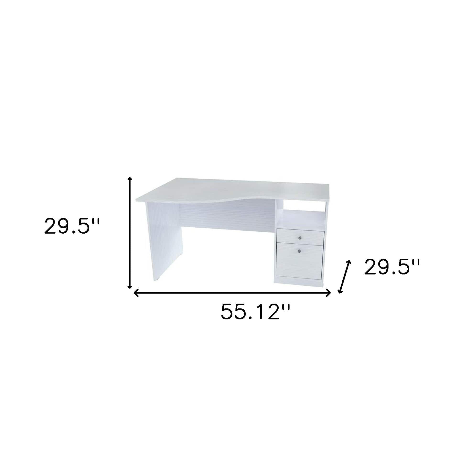 55" White Computer Desk With Two Drawers - Homeroots