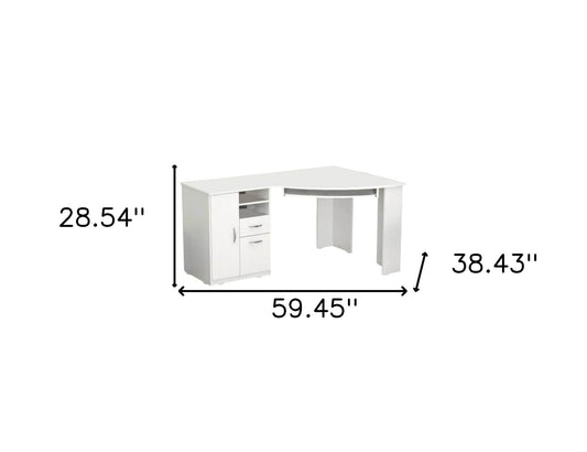 59" White Corner Computer Desk With Two Drawers - Homeroots