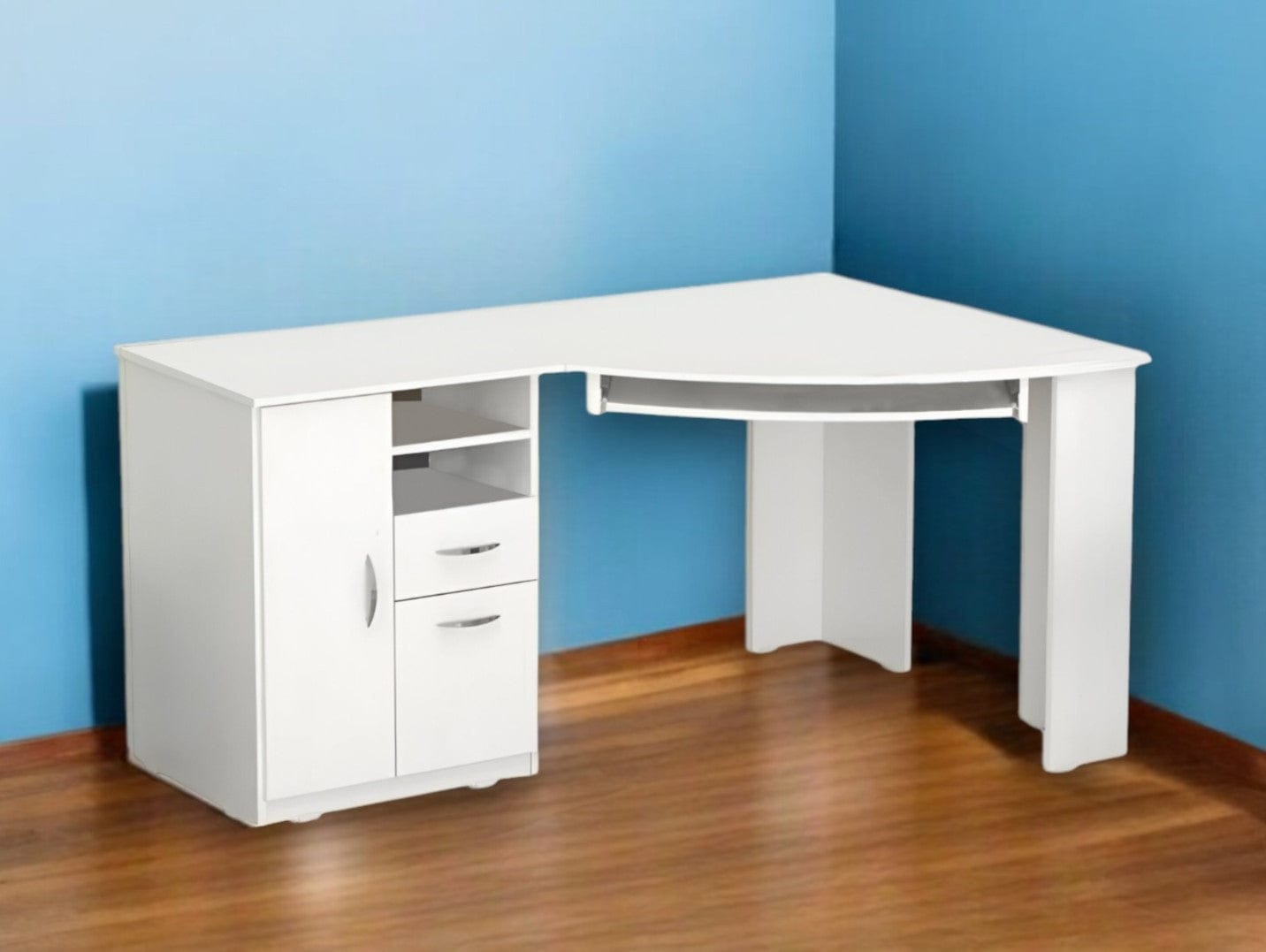 59" White Corner Computer Desk With Two Drawers - Homeroots