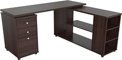 60" Espresso L Shape Computer Desk With Three Drawers - Homeroots