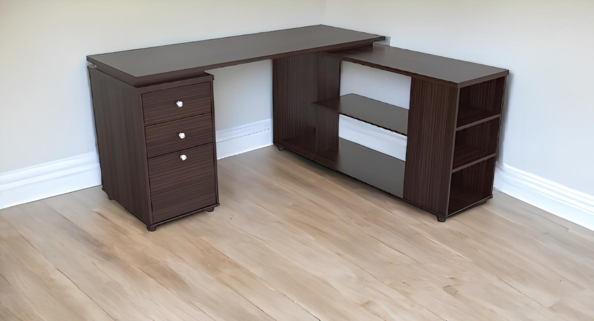 60" Espresso L Shape Computer Desk With Three Drawers - Homeroots