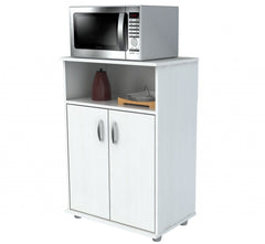 White Finish Wood Microwave Cart With Cabinet