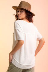 Waffle-Knit Notched Half Sleeve T-Shirt Trendsi