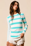 BiBi Contrast Striped Asymmetrical Hem Knit Top - Trendsi