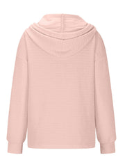 Drawstring Quarter Button Long Sleeve Hoodie - Trendsi