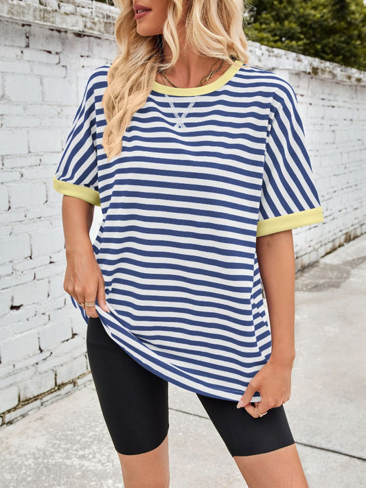 Lovelet Striped Round Neck Half Sleeve T-Shirt - Trendsi