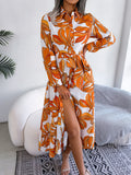 Tied Button Up Long Sleeve Dress - Flyclothing LLC