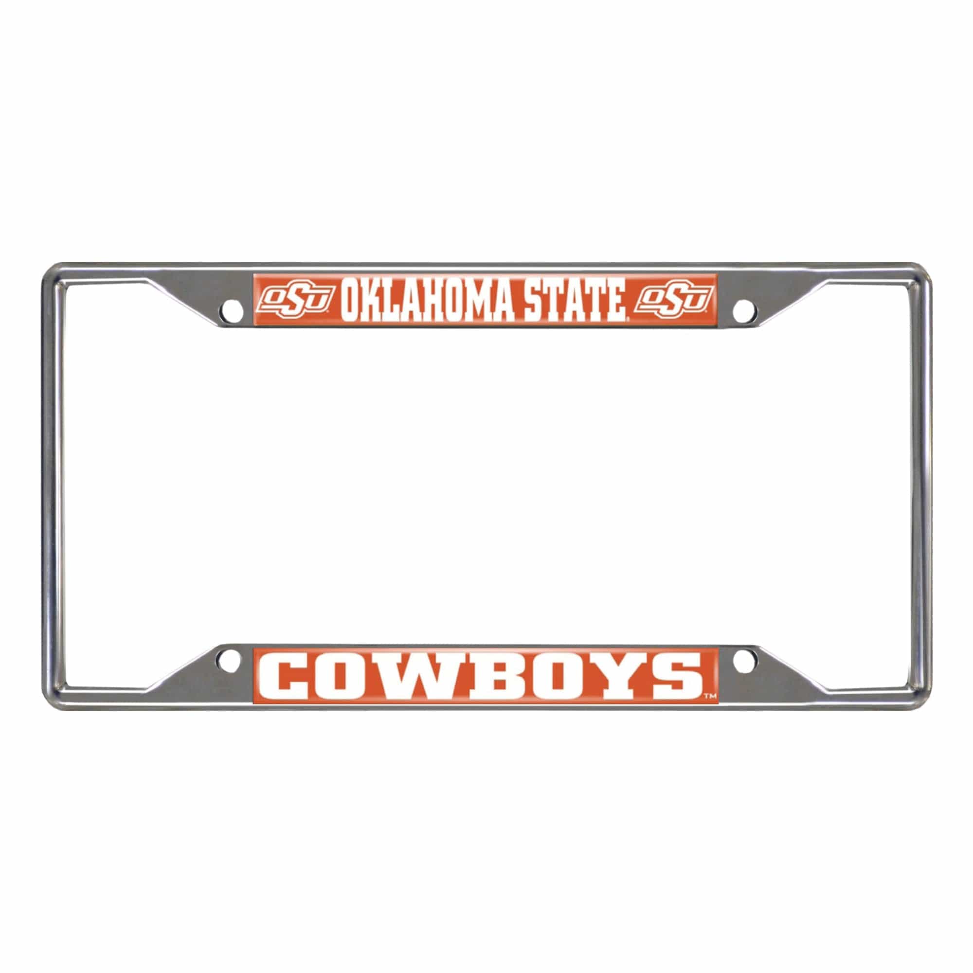 Oklahoma State Cowboys Chrome Metal License Plate Frame, 6.25in x 12.25in - Oklahoma State