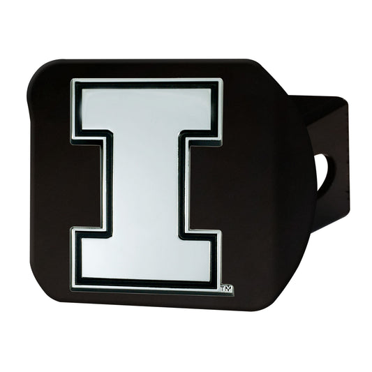 Illinois Illini Black Metal Hitch Cover with Metal Chrome 3D Emblem