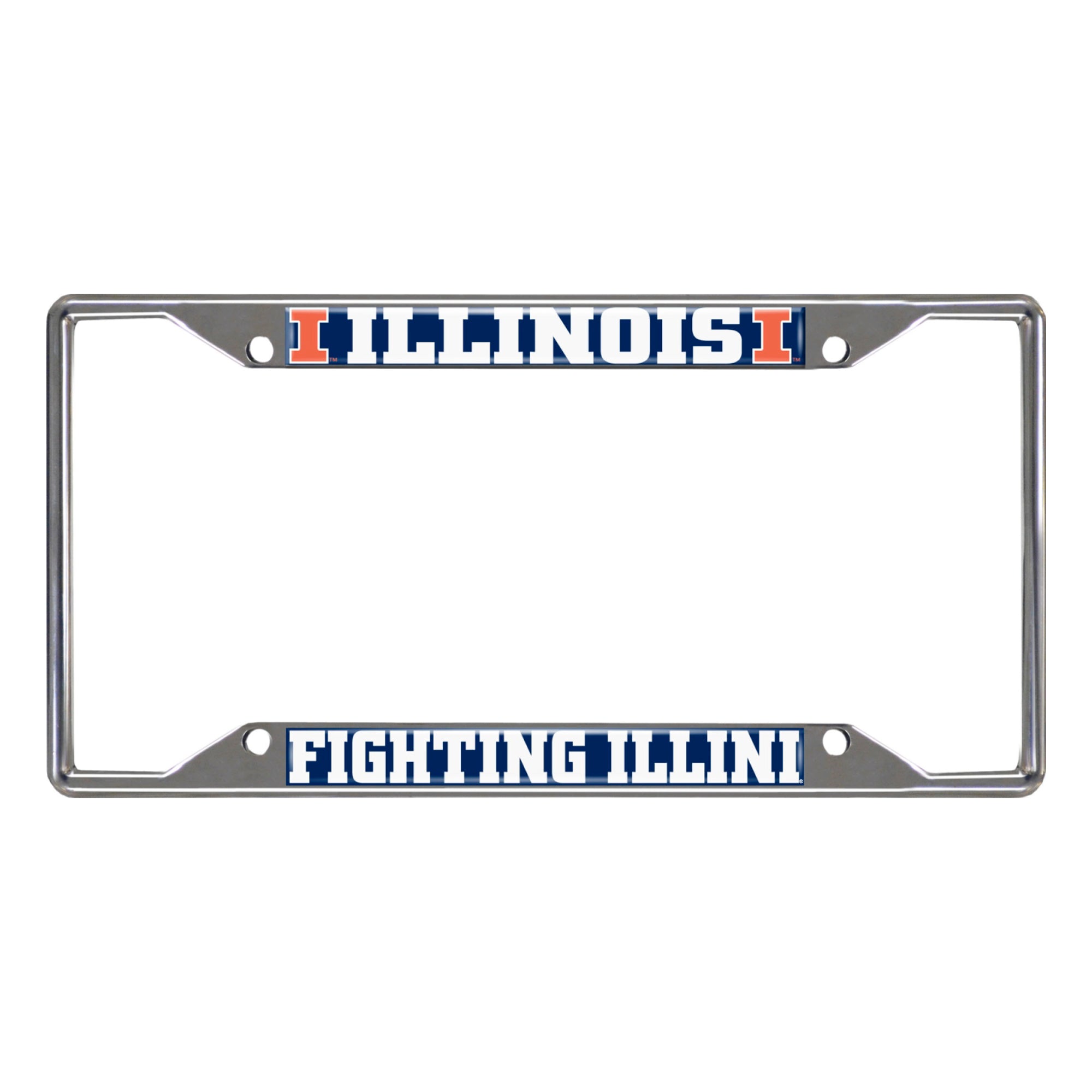 Illinois Illini Chrome Metal License Plate Frame, 6.25in x 12.25in