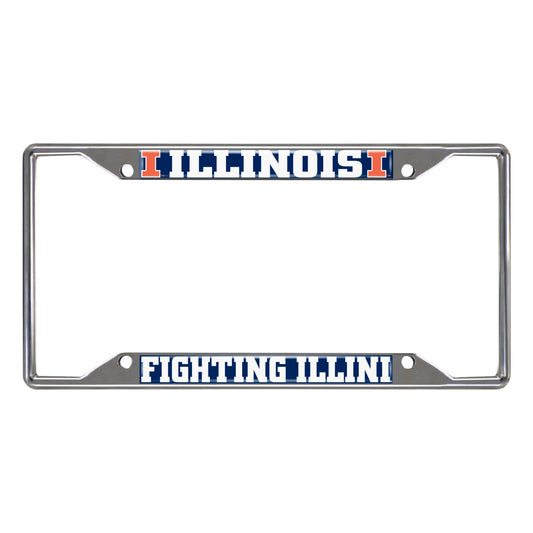 Illinois Illini Chrome Metal License Plate Frame, 6.25in x 12.25in