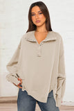 Exposed Seam Side Slit Long Sleeve Sweatshirt - Trendsi