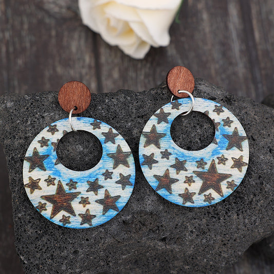 Cutout Star Print Wooden Dangle Earrings - Flyclothing LLC