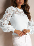 Lace Round Neck Long Sleeve T-Shirt - Trendsi