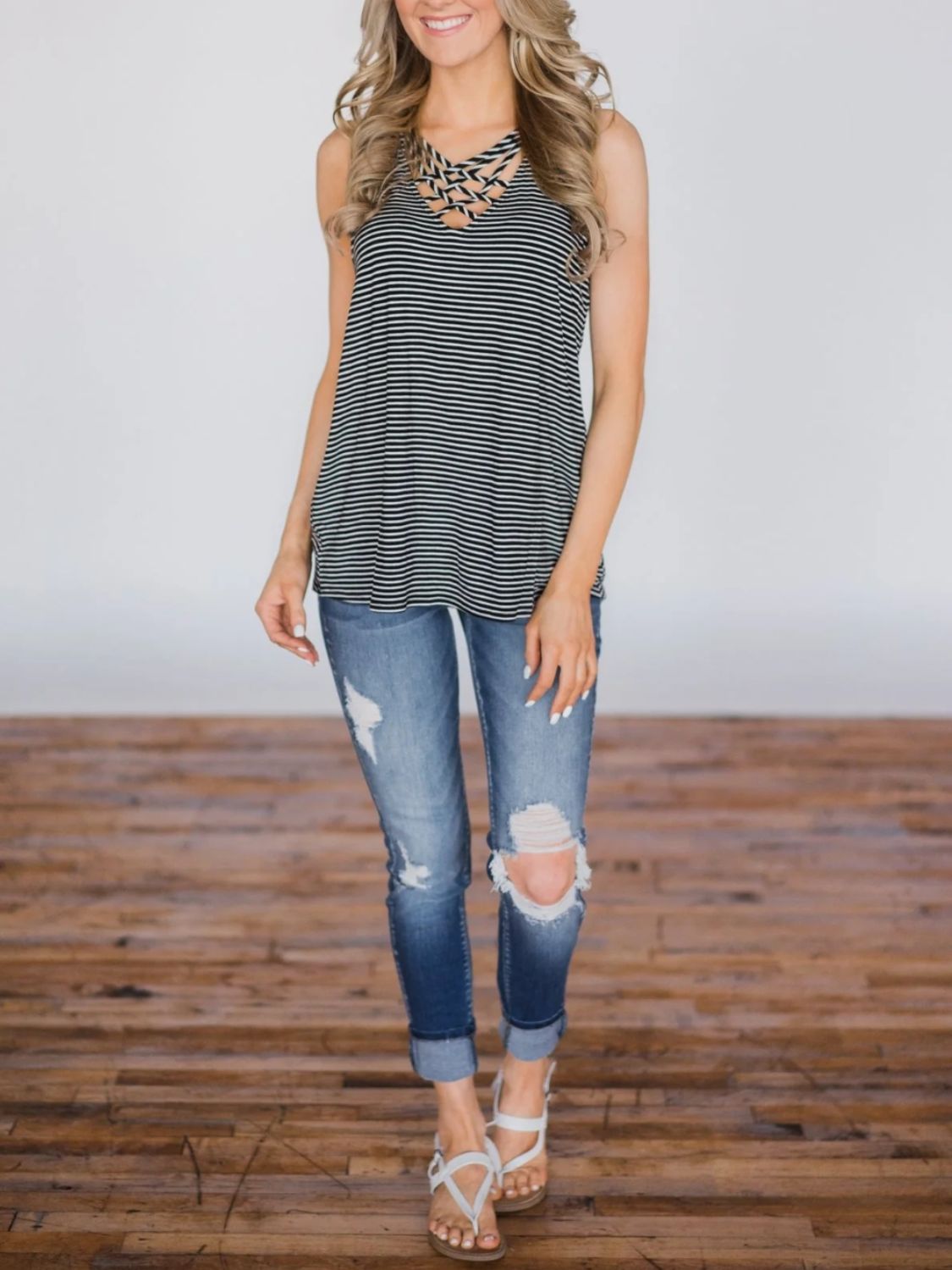 High-Low Striped Tank Trendsi