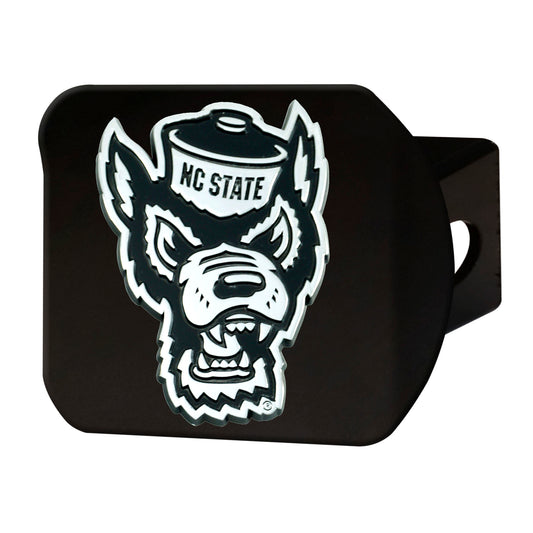 NC State Wolfpack Black Metal Hitch Cover with Metal Chrome 3D Emblem