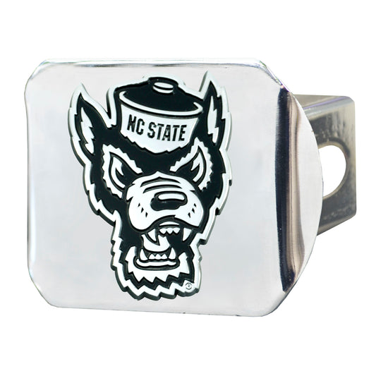 NC State Wolfpack Chrome Metal Hitch Cover with Chrome Metal 3D Emblem