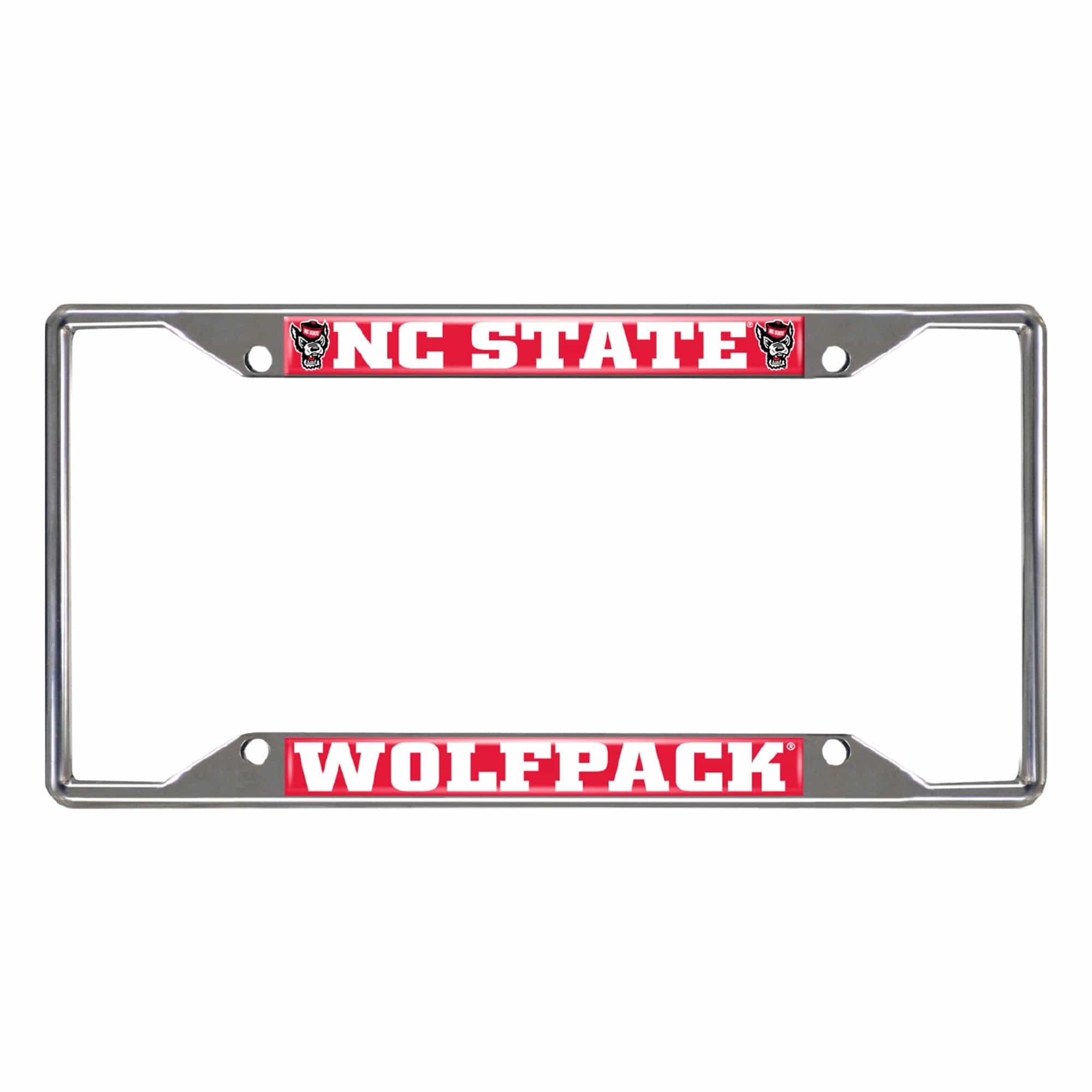 NC State Wolfpack Chrome Metal License Plate Frame, 6.25in x 12.25in - NC State