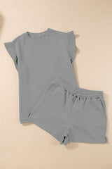 Slit Round Neck Top and Drawstring Shorts Set Trendsi