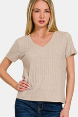 Zenana Ribbed Short Sleeve T-Shirt Trendsi