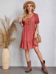 Full Size V-Neck Short Sleeve Dress - Trendsi